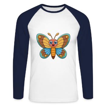 Butterfly Cute Mascot Cartoon Character Kawaii - Unisex Long Sleeve Baseball T-Shirt - white/navy - Front - Nik (191cm)