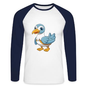 Albatross Cute Mascot Cartoon Character Kawaii - Unisex Long Sleeve Baseball T-Shirt - white/navy - Front - Nik (191cm)