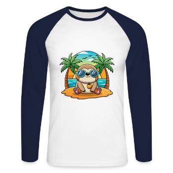 Sloth Funny Cartoon Summer Beach Sunglasses - Unisex Long Sleeve Baseball T-Shirt - white/navy - Front - Nik (191cm)