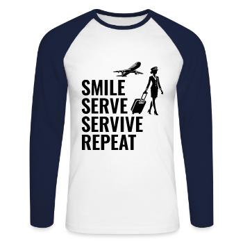 Flugbegleiter Flugpersonal - Unisex Baseballshirt langarm - Weiß/Navy - Vorne - Nik (191cm)