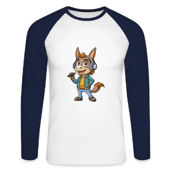 âne drôle dessin animé personnage casque musique - T-shirt baseball manches longues Homme - blanc/marine - Devant - Nik (191cm)