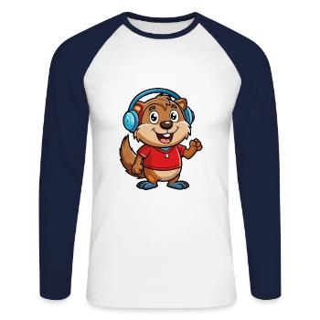 Und täglich grüßt das Murmeltier Lustige Zeichentrickfigur Kopfhörermusik - Unisex Baseballshirt langarm - Weiß/Navy - Vorne - Nik (191cm)