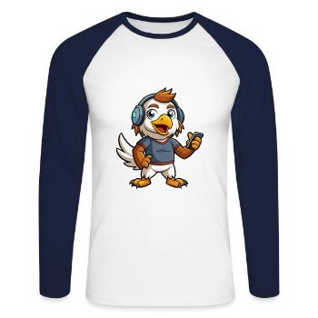 Eagle Funny Cartoon Character Headphone Music - Unisex Long Sleeve Baseball T-Shirt - white/navy - Front - Nik (191cm)