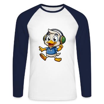 Duck Funny Cartoon Character Headphone Music - Unisex Long Sleeve Baseball T-Shirt - white/navy - Front - Nik (191cm)