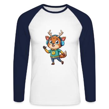 cerf drôle dessin animé personnage casque musique - T-shirt baseball manches longues Homme - blanc/marine - Devant - Nik (191cm)