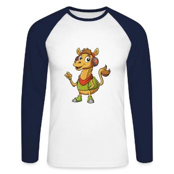 Camel Funny Cartoon Character Headphone Music - Unisex Long Sleeve Baseball T-Shirt - white/navy - Front - Nik (191cm)