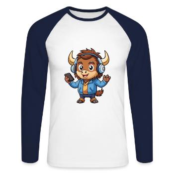 Buffalo drôle dessin animé personnage casque musique - T-shirt baseball manches longues Homme - blanc/marine - Devant - Nik (191cm)