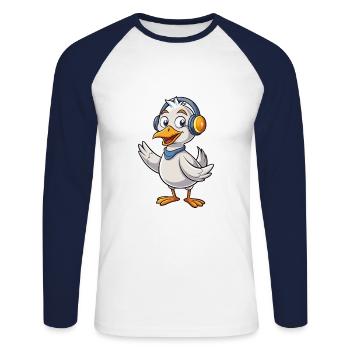 Goose Funny Cartoon Character Headphone Music - Unisex Long Sleeve Baseball T-Shirt - white/navy - Front - Nik (191cm)