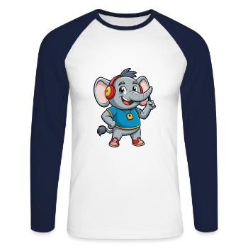 Elephant Funny Cartoon Character Headphone Music - Unisex Long Sleeve Baseball T-Shirt - white/navy - Front - Nik (191cm)