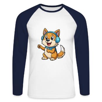 Dog Funny Cartoon Character Headphone Music - Unisex Long Sleeve Baseball T-Shirt - white/navy - Front - Nik (191cm)