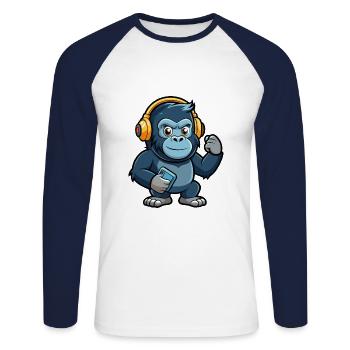 Gorilla Funny Cartoon Character Headphone Music - Unisex Long Sleeve Baseball T-Shirt - white/navy - Front - Nik (191cm)