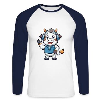 vache drôle dessin animé personnage casque musique - T-shirt baseball manches longues Homme - blanc/marine - Devant - Nik (191cm)
