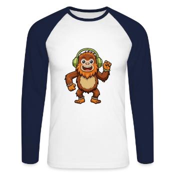 Big Foot Funny Cartoon Character Headphone Music - Unisex Long Sleeve Baseball T-Shirt - white/navy - Front - Nik (191cm)