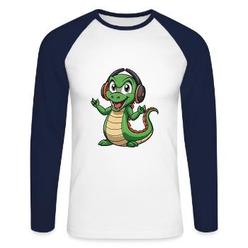 Anaconda drôle dessin animé personnage casque musique - T-shirt baseball manches longues Homme - blanc/marine - Devant - Nik (191cm)