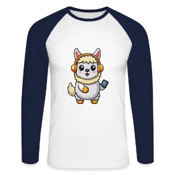 Alpaga Drôle Dessin Animé Personnage Casque Musique - T-shirt baseball manches longues Homme - blanc/marine - Devant - Nik (191cm)