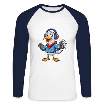 Albatross Funny Cartoon Character Headphone Music - Unisex Long Sleeve Baseball T-Shirt - white/navy - Front - Nik (191cm)