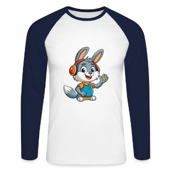 Kaninchen Lustige Cartoon Figur Kopfhörer Musik - Unisex Baseballshirt langarm - Weiß/Navy - Vorne - Nik (191cm)