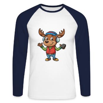 Moose Funny Cartoon Character Headphone Music - Unisex Long Sleeve Baseball T-Shirt - white/navy - Front - Nik (191cm)