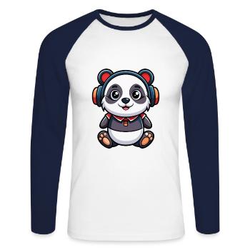 Panda Lustige Zeichentrickfigur Kopfhörer Musik - Unisex Baseballshirt langarm - Weiß/Navy - Vorne - Nik (191cm)