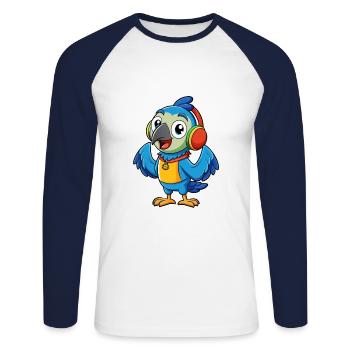 Papagei Lustige Zeichentrickfigur Kopfhörer Musik - Unisex Baseballshirt langarm - Weiß/Navy - Vorne - Nik (191cm)