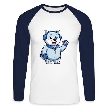 Polar Bear Funny Cartoon Character Headphone Music - Unisex Long Sleeve Baseball T-Shirt - white/navy - Front - Nik (191cm)