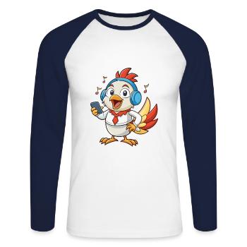 Poulet Drôle Dessin Animé Personnage Casque Musique - T-shirt baseball manches longues Homme - blanc/marine - Devant - Nik (191cm)