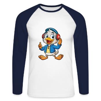 Duck Funny Cartoon Character Headphone Music - Unisex Long Sleeve Baseball T-Shirt - white/navy - Front - Nik (191cm)