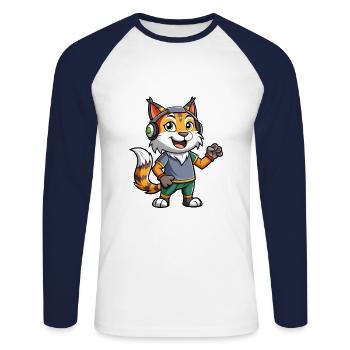Luchs Lustige Zeichentrickfigur Kopfhörermusik - Unisex Baseballshirt langarm - Weiß/Navy - Vorne - Nik (191cm)