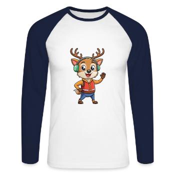 Hirsch Lustige Zeichentrickfigur Kopfhörer Musik - Unisex Baseballshirt langarm - Weiß/Navy - Vorne - Nik (191cm)