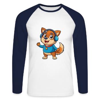 Dog Funny Cartoon Character Headphone Music - Unisex Long Sleeve Baseball T-Shirt - white/navy - Front - Nik (191cm)