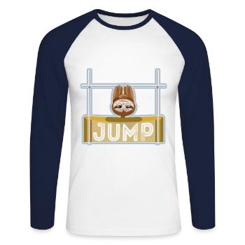 Sloth High Jump - Unisex Long Sleeve Baseball T-Shirt - white/navy - Front - Nik (191cm)