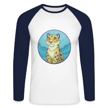 léopard des neiges mignon kawaii dessin animé clipart animal - T-shirt baseball manches longues Homme - blanc/marine - Devant - Nik (191cm)