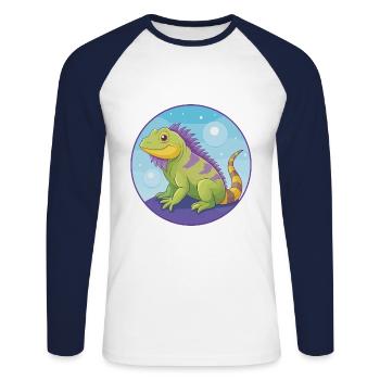 Iguana Cute Kawaii Cartoon Clipart Animal Pet - Unisex Long Sleeve Baseball T-Shirt - white/navy - Front - Nik (191cm)