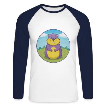 Groundhog Cute Kawaii Cartoon Clipart Animal Pet - Unisex Long Sleeve Baseball T-Shirt - white/navy - Front - Nik (191cm)