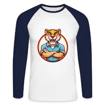 Cougar Drôle Kawaii Dessin animé Clipart Animal Animal de compagnie - T-shirt baseball manches longues Homme - blanc/marine - Devant - Nik (191cm)