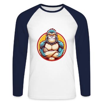 Gorille drôle Kawaii dessin animé Clipart Animal de compagnie - T-shirt baseball manches longues Homme - blanc/marine - Devant - Nik (191cm)