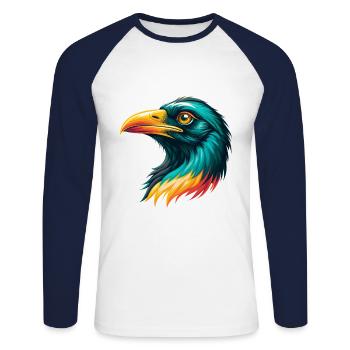 corbeau mignon kawaii dessin animé clipart visage d’animal - T-shirt baseball manches longues Homme - blanc/marine - Devant - Nik (191cm)