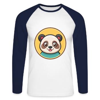 Panda Kawaii Dessin animé Personnage Animal Animal Visage - T-shirt baseball manches longues Homme - blanc/marine - Devant - Nik (191cm)