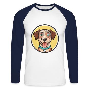 Catahoula Cur Dog Race Dessin animé Kawaii Clipart Animal de compagnie - T-shirt baseball manches longues Homme - blanc/marine - Devant - Nik (191cm)