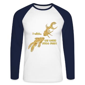 J’AIMERAIS QUE NOUS SOYONS ENCORE DES POISSONS DRÔLES DE POISSONS ROUGES - T-shirt baseball manches longues Homme - blanc/marine - Devant - Nik (191cm)
