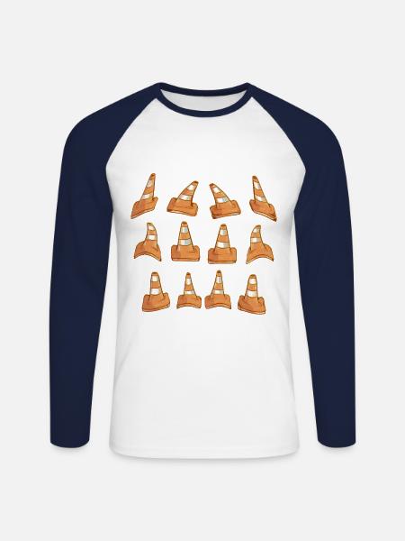 Konstruktions- eller færdselskegler - Langærmet herre-baseballshirt - hvid/marineblå