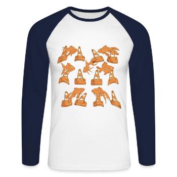 Cônes et motif de poisson Orange Road - T-shirt baseball manches longues Homme - blanc/marine - Devant - Nik (191cm)