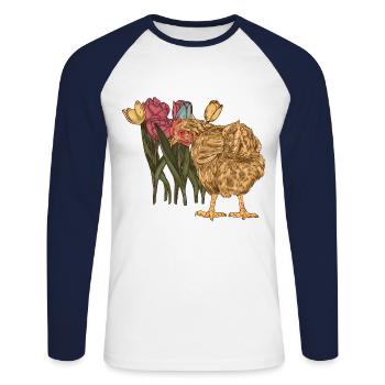 Poule Poulet du jardin printanier Poulet - T-shirt baseball manches longues Homme - blanc/marine - Devant - Nik (191cm)