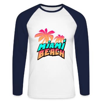 Miami Beach - T-shirt baseball manches longues Homme - blanc/marine - Devant - Nik (191cm)