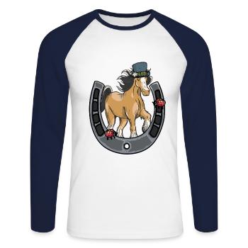 Cheval tyrolien Coccinelle Cheval fer à cheval Tyrol - T-shirt baseball manches longues Homme - blanc/marine - Devant - Nik (191cm)