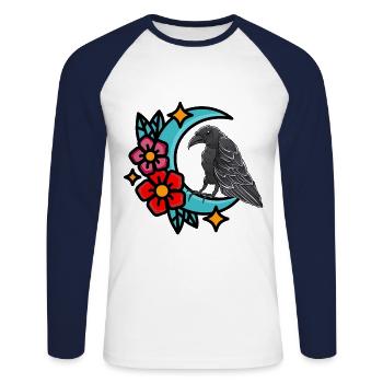 Corbeau Corbeau Corbeau Corbeaux Oiseau Oiseaux Halloween - T-shirt baseball manches longues Homme - blanc/marine - Devant - Nik (191cm)