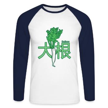 Raddish Daikon Japonais - T-shirt baseball manches longues Homme - blanc/marine - Devant - Nik (191cm)
