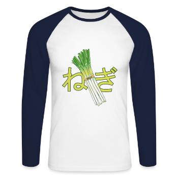 Japanese onions NEGI - Unisex Long Sleeve Baseball T-Shirt - white/navy - Front - Nik (191cm)