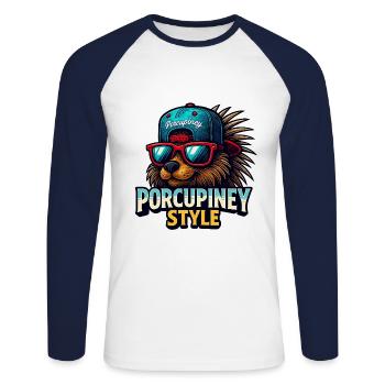 PORCUPINEY STYLE - Unisex Long Sleeve Baseball T-Shirt - white/navy - Front - Nik (191cm)