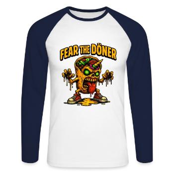 Craignez le Döner - T-shirt baseball manches longues Homme - blanc/marine - Devant - Nik (191cm)